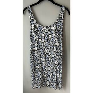American Eagle Summer Slip Mini Dress Blue Floral Size Small Back Smocking
